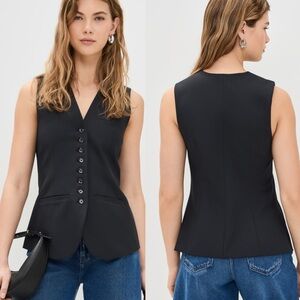 Cinq à Sept Kallen Crepe Cinched Fitted V Neck Sleeveless Vest Size 6 New